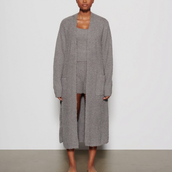 SKIMS Cozy knit soft warm long robe in Smoke - Picture 3 of 9